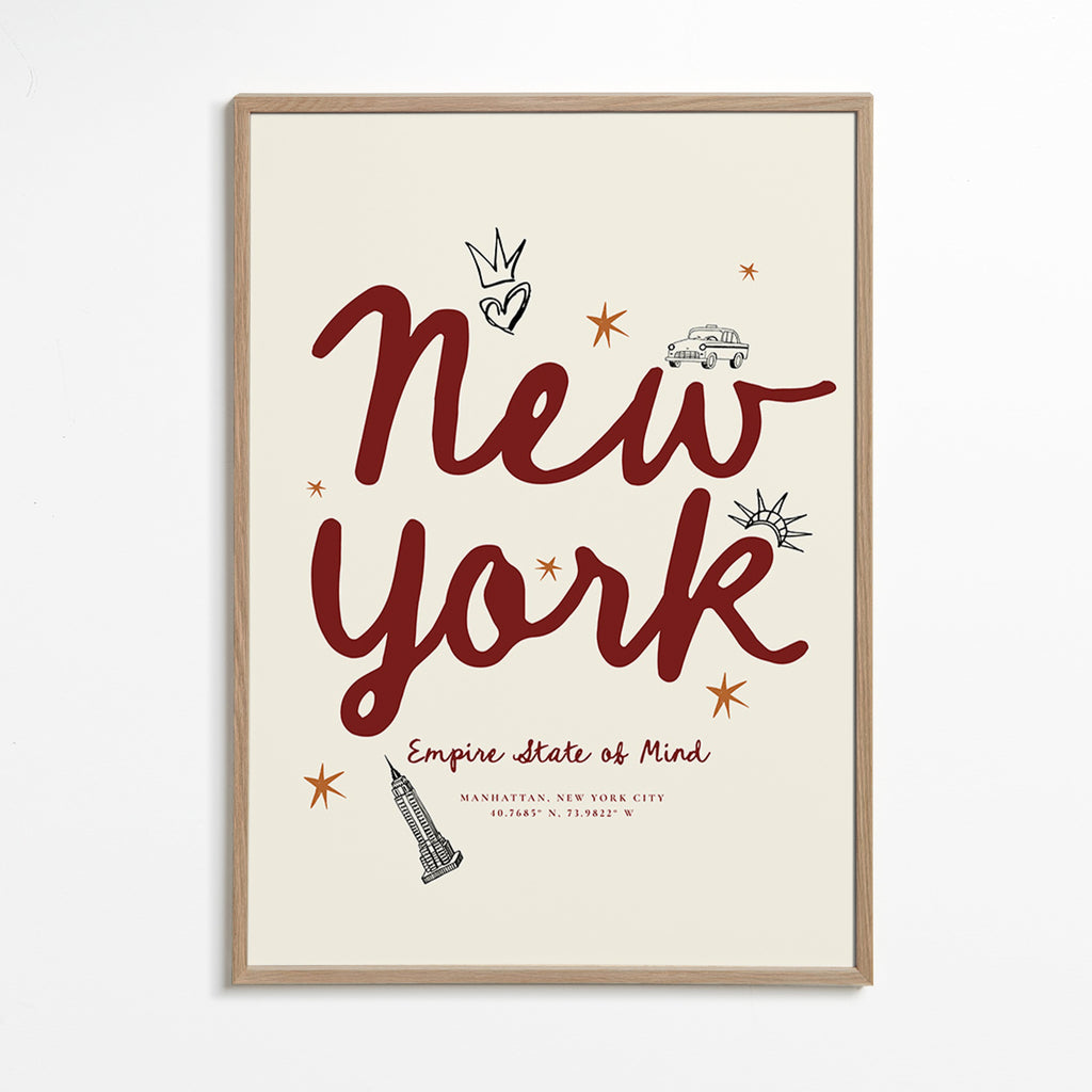 Poster de voyage New York lettrage bordeaux