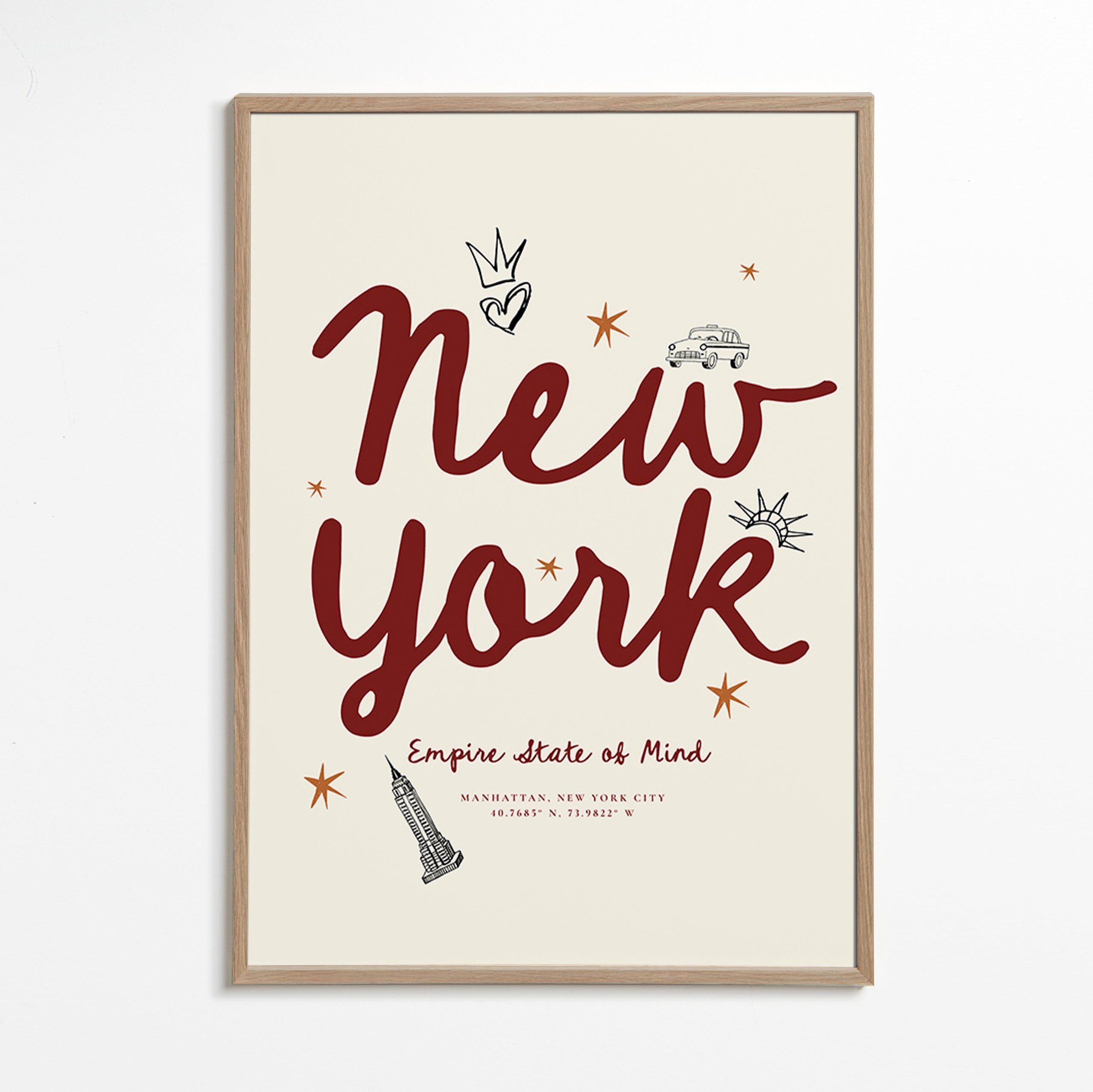 Poster de voyage New York lettrage bordeaux