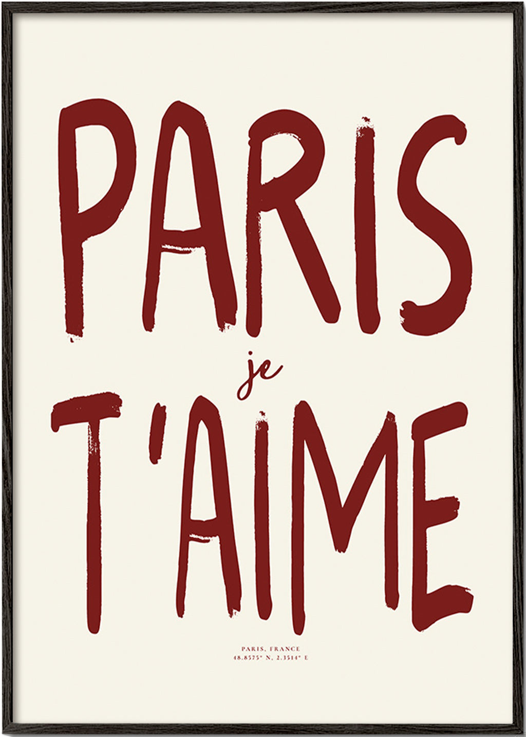 Tableau de voyage typographique Paris je t'aime