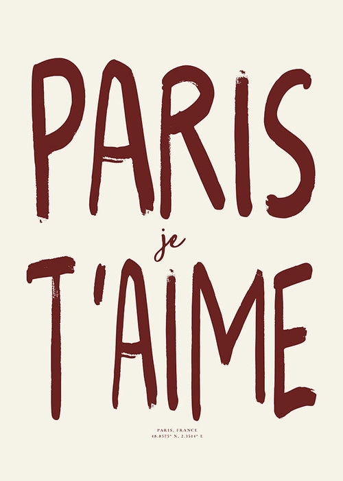 Tableau de voyage typographique Paris je t'aime