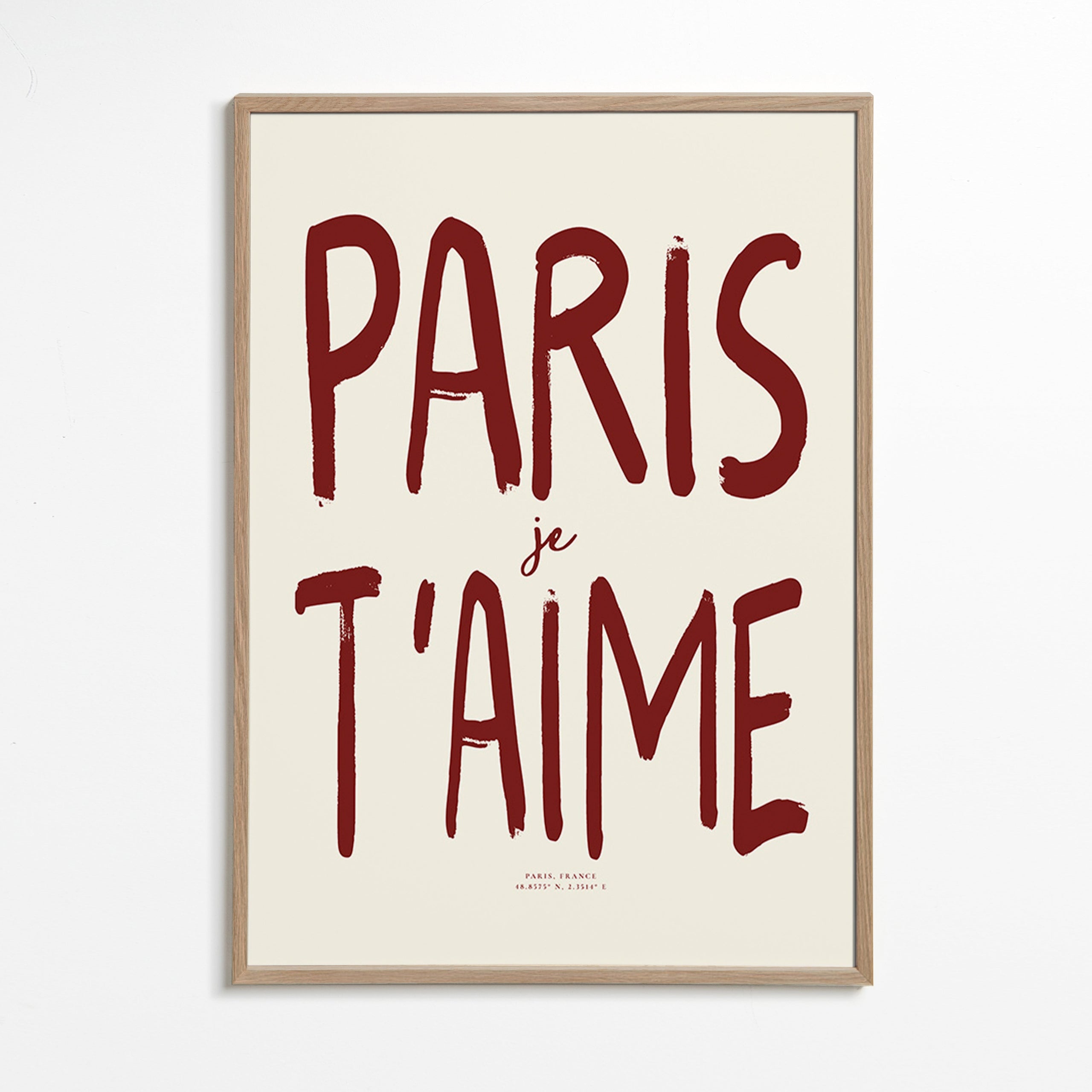 Tableau de voyage typographique Paris je t'aime