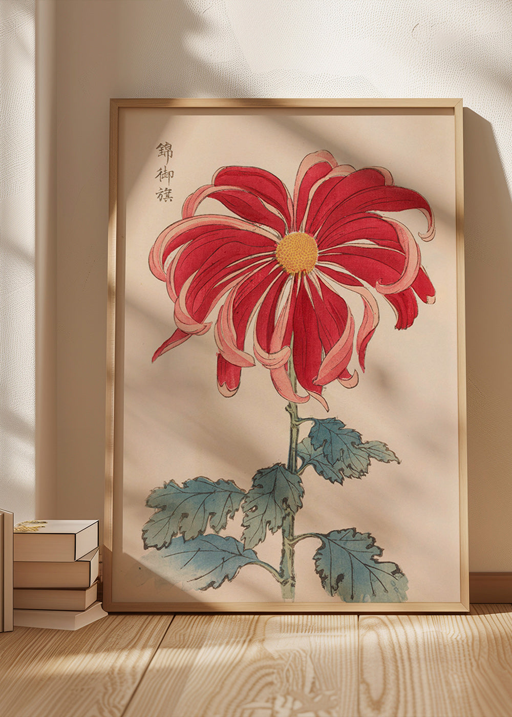 Impression botanique chrysanthème japonais rouge