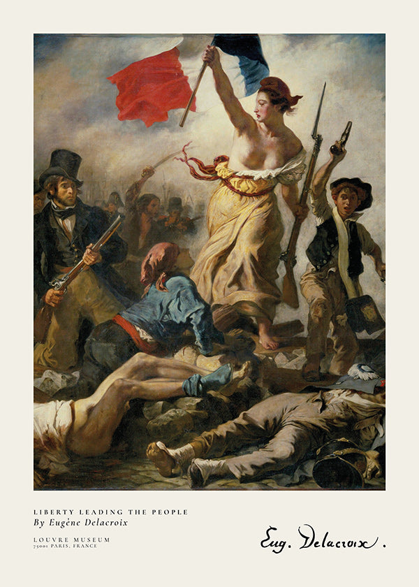 Impression vintage d'une femme brandissant un drapeau tricolore