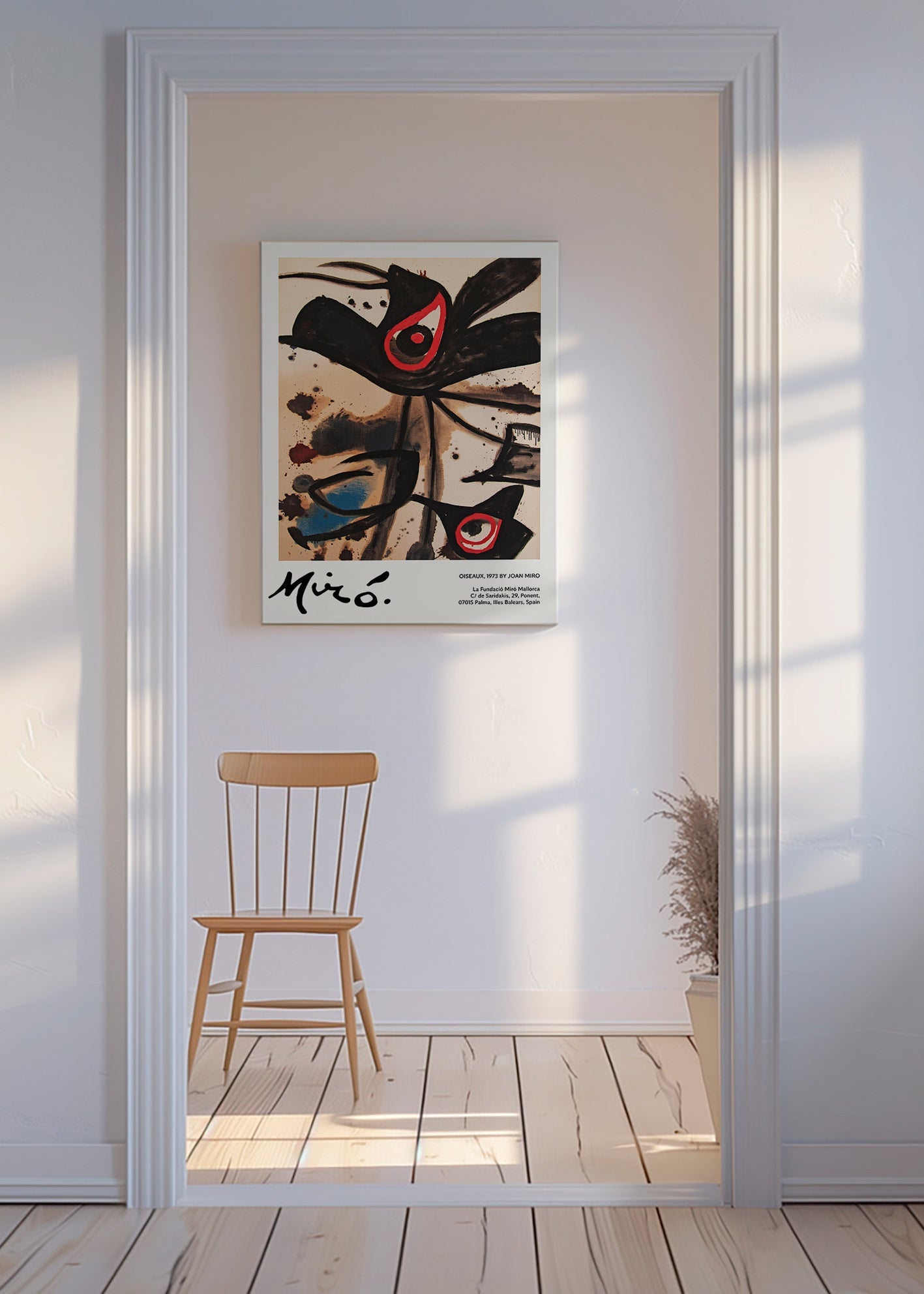 Œuvre abstraite aux oiseaux noirs