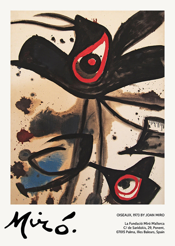 Œuvre abstraite aux oiseaux noirs