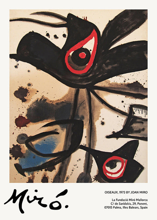 Œuvre abstraite aux oiseaux noirs