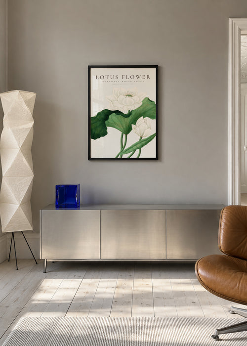 White Lotus Flower - Framed poster in an interior