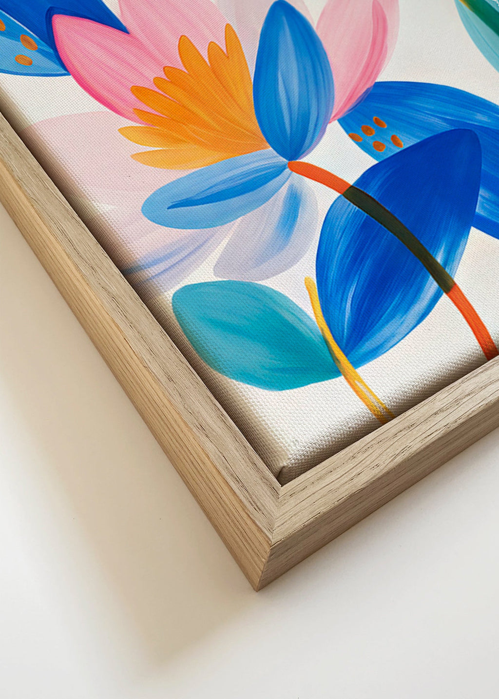 Impression botanique fleurs roses et bleues