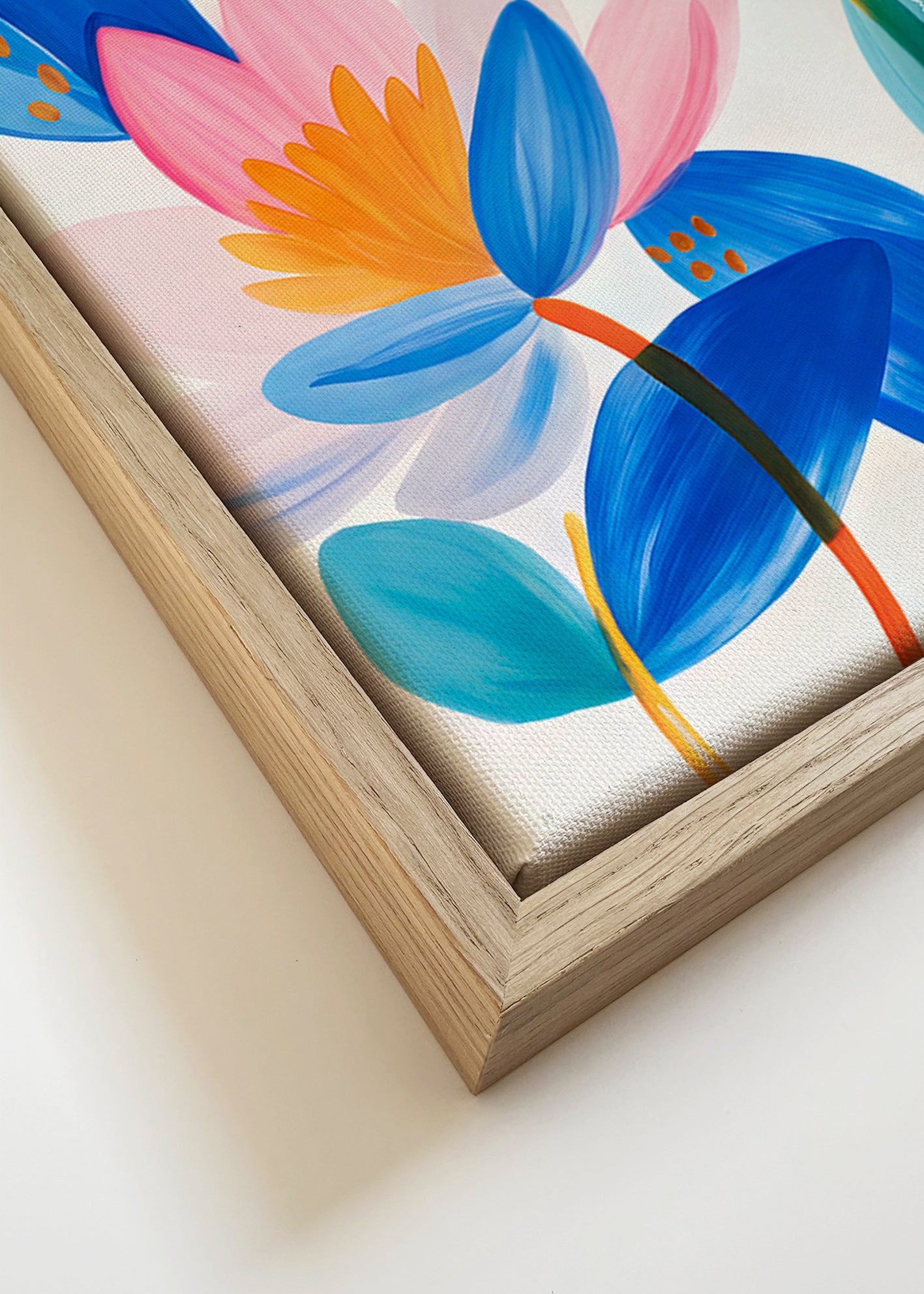 Impression botanique fleurs roses et bleues