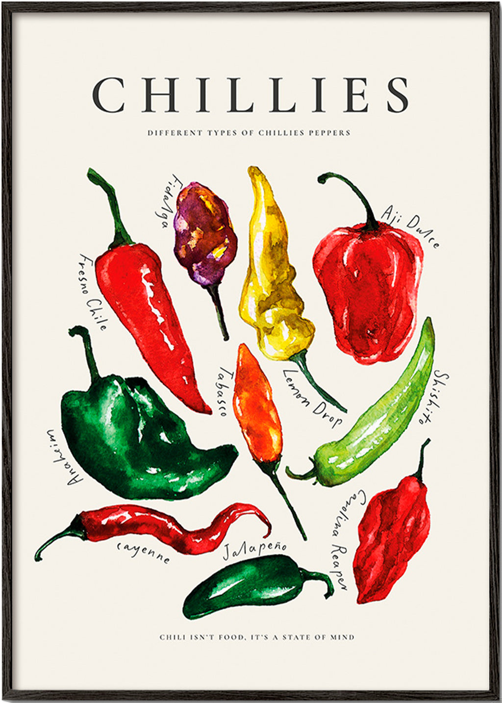 Art de cuisine Chillies à l'aquarelle