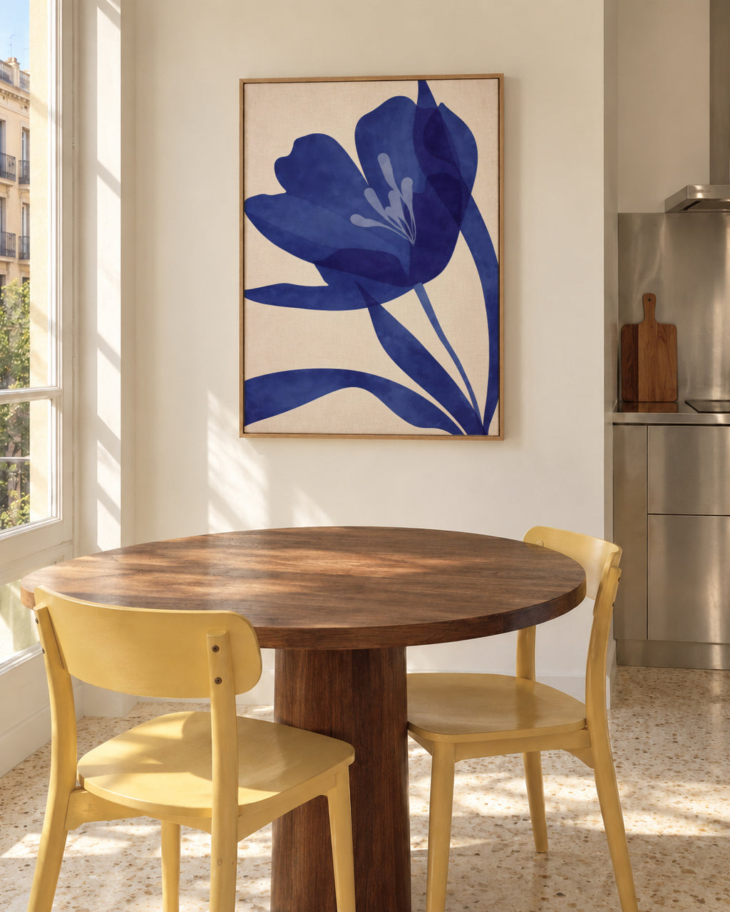 Blue Floral - Framed canvas in an interior