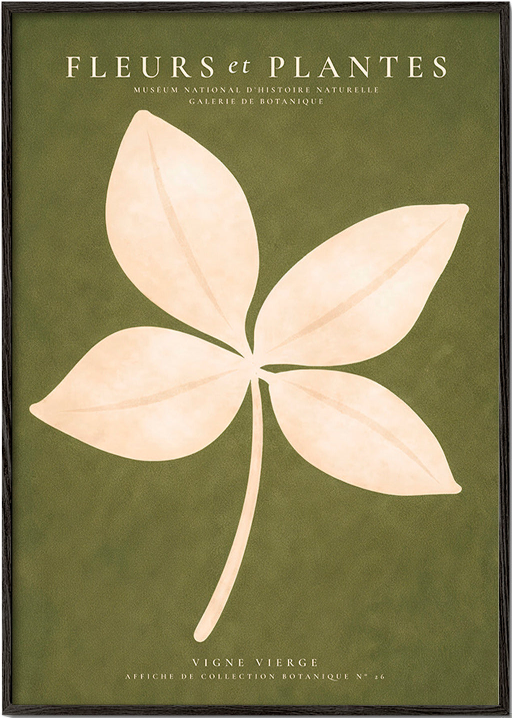 Impression botanique: feuille crème sur fond vert