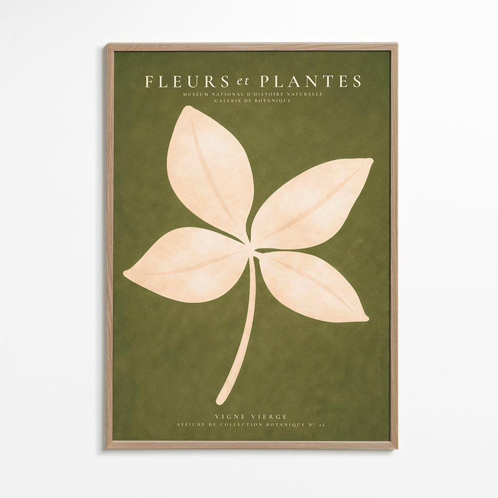 Impression botanique: feuille crème sur fond vert