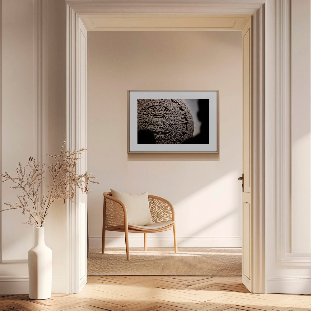 Photographie du calendrier aztèque en relief