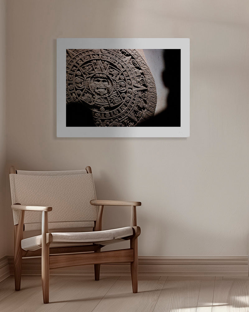 Photographie du calendrier aztèque en relief