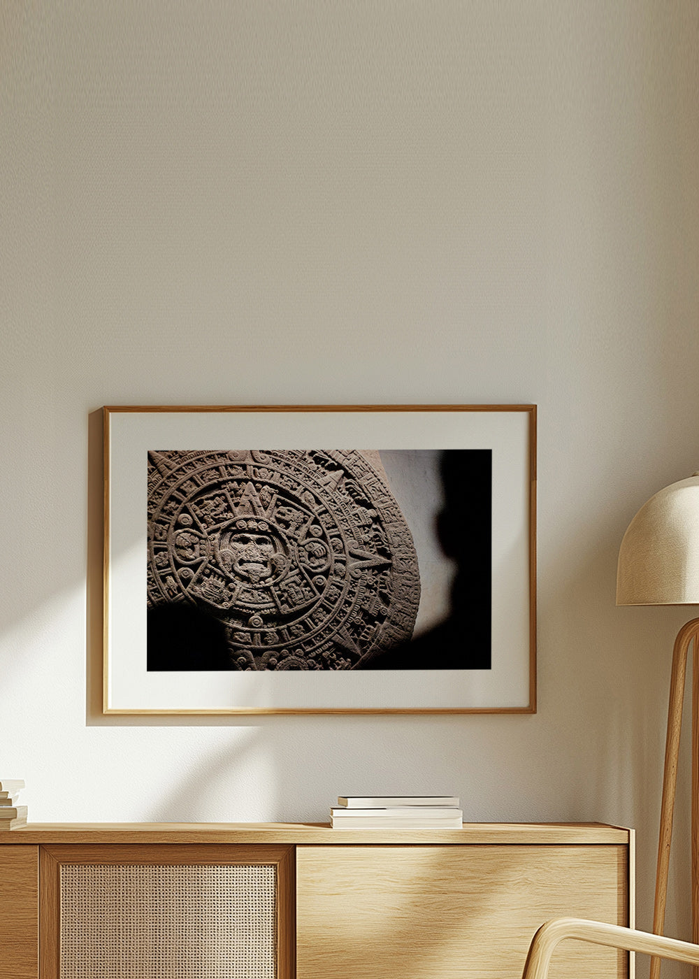 Photographie du calendrier aztèque en relief