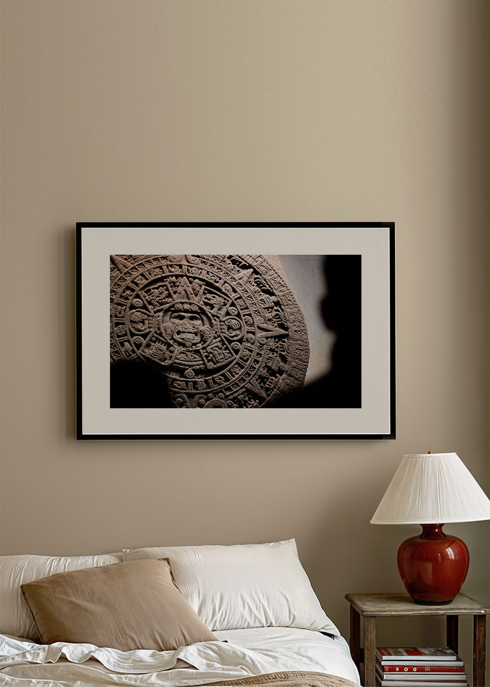 Photographie du calendrier aztèque en relief