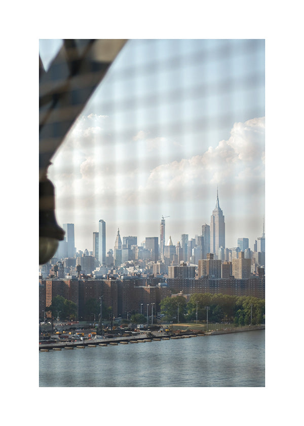 Tableau de ville avec skyline vu depuis une fenêtre