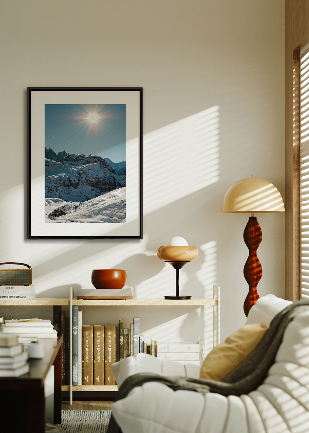 Art de paysage: sommets enneigés sous un soleil vif