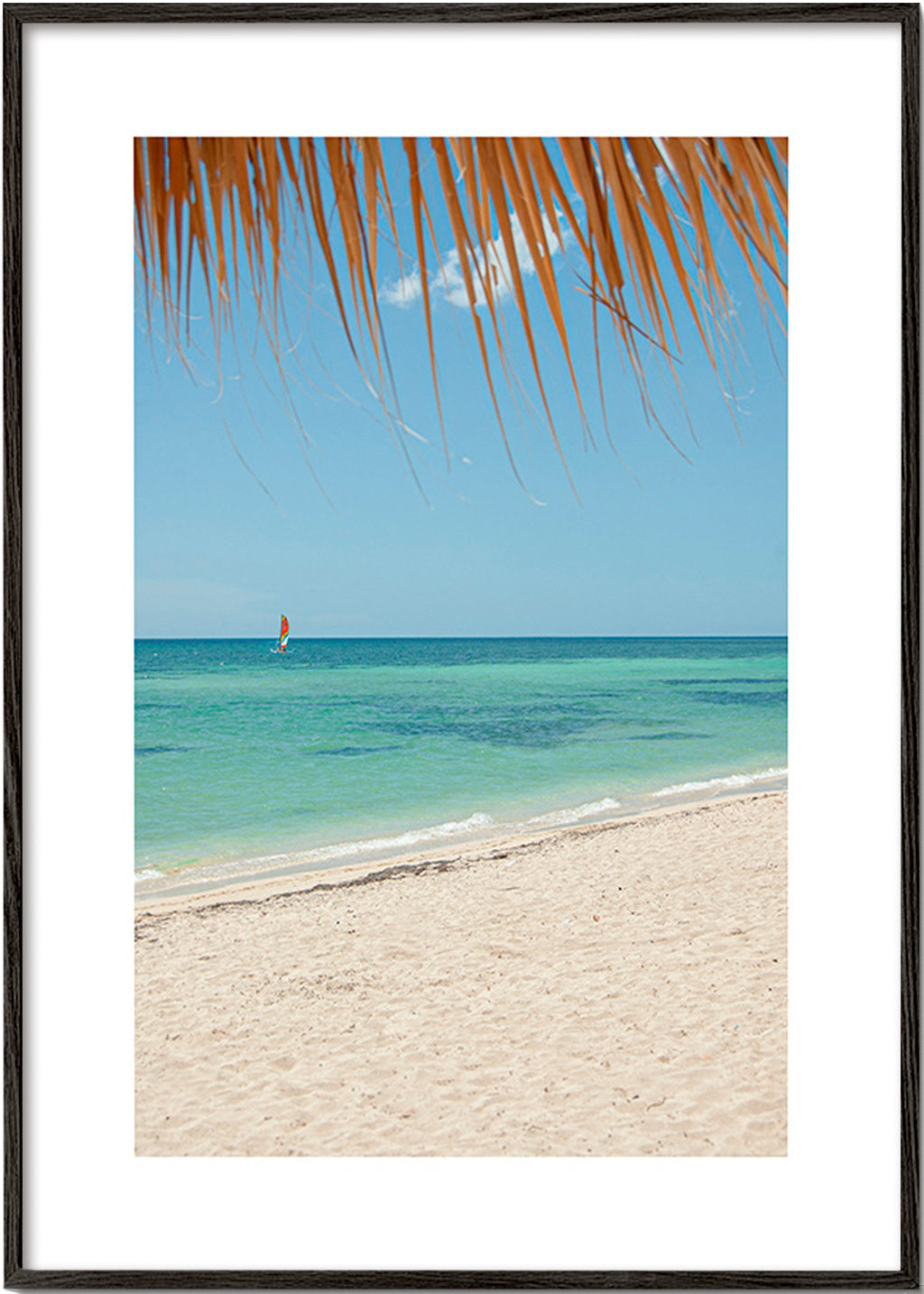 Tableau paysage: plage caribéenne avec palmier