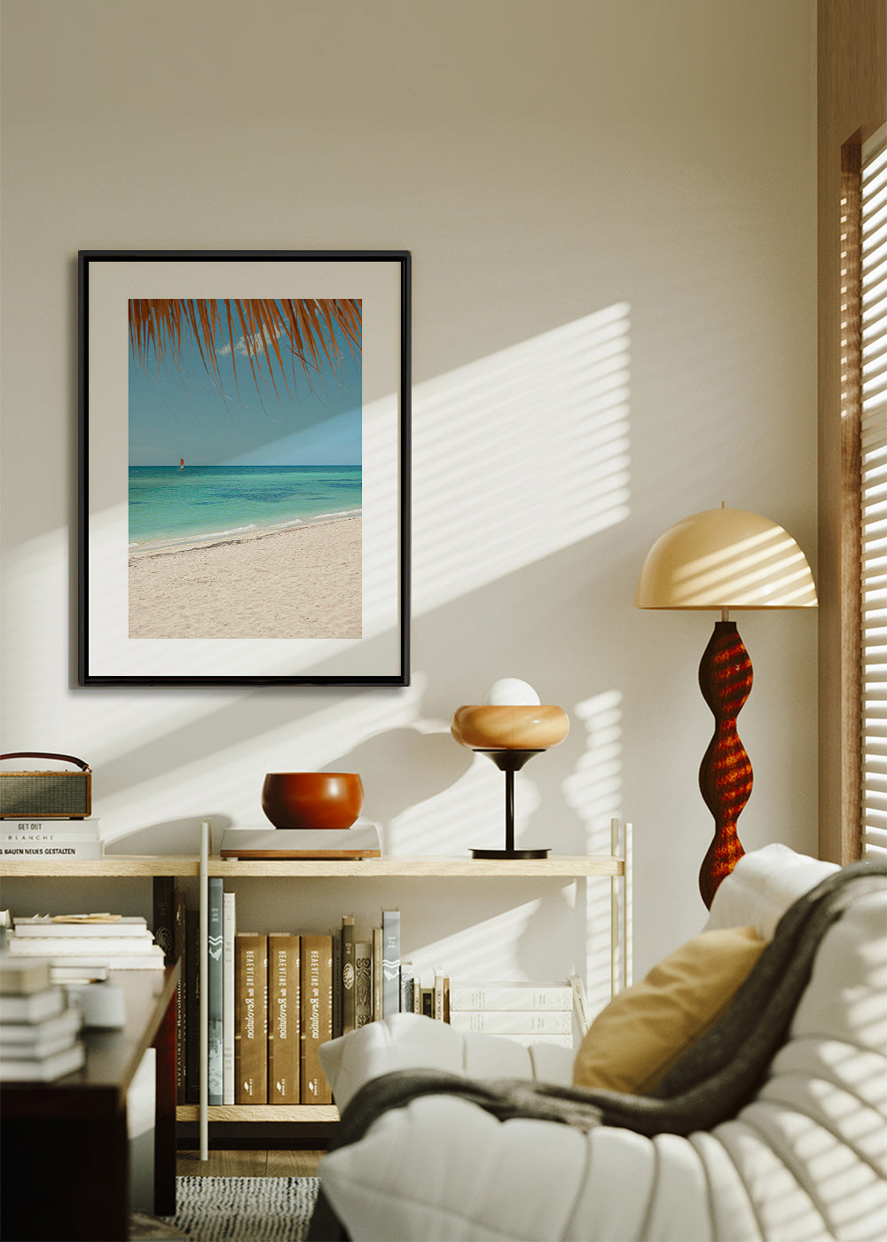 Tableau paysage: plage caribéenne avec palmier