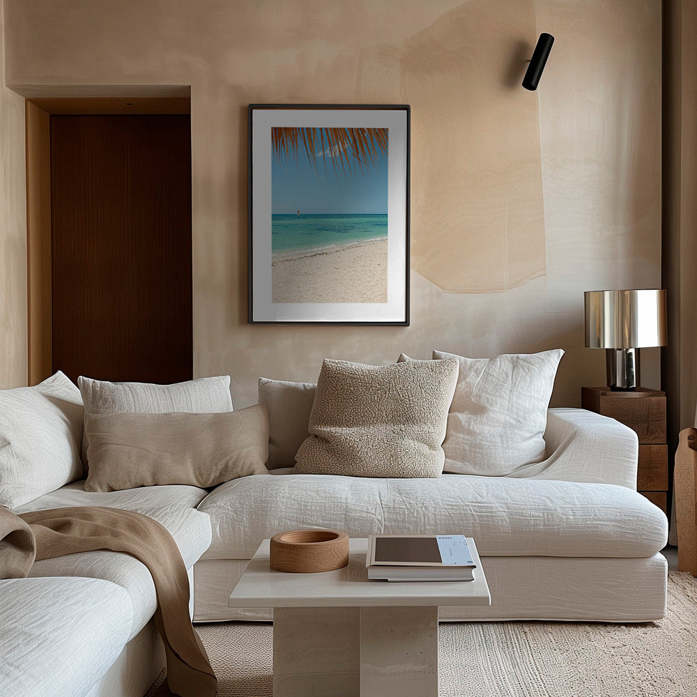 Tableau paysage: plage caribéenne avec palmier