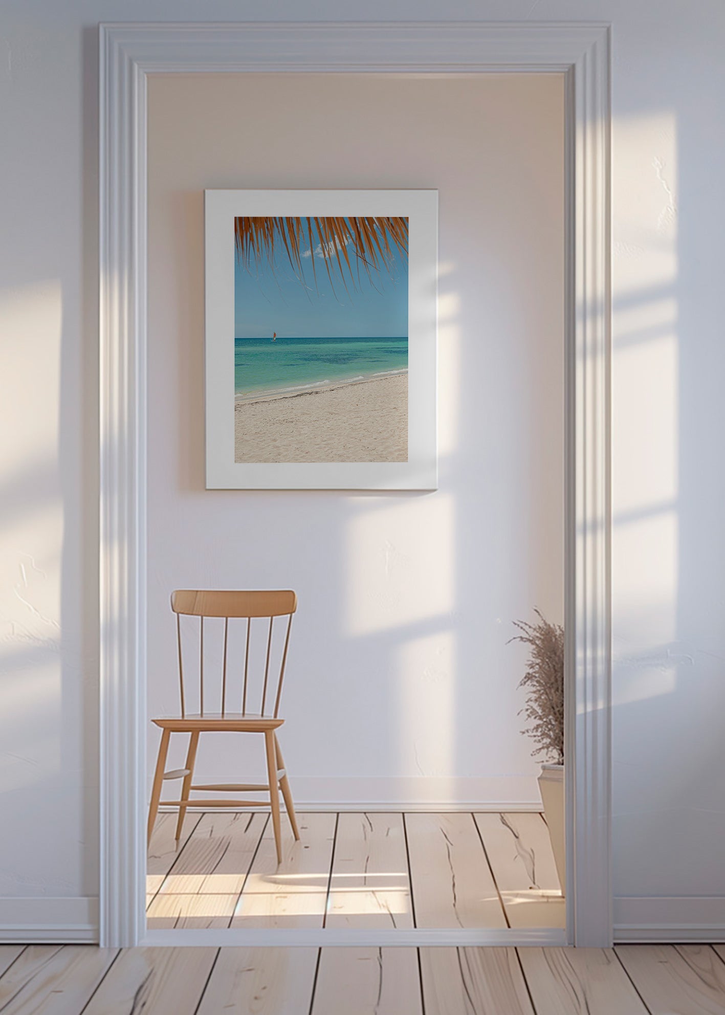 Tableau paysage: plage caribéenne avec palmier