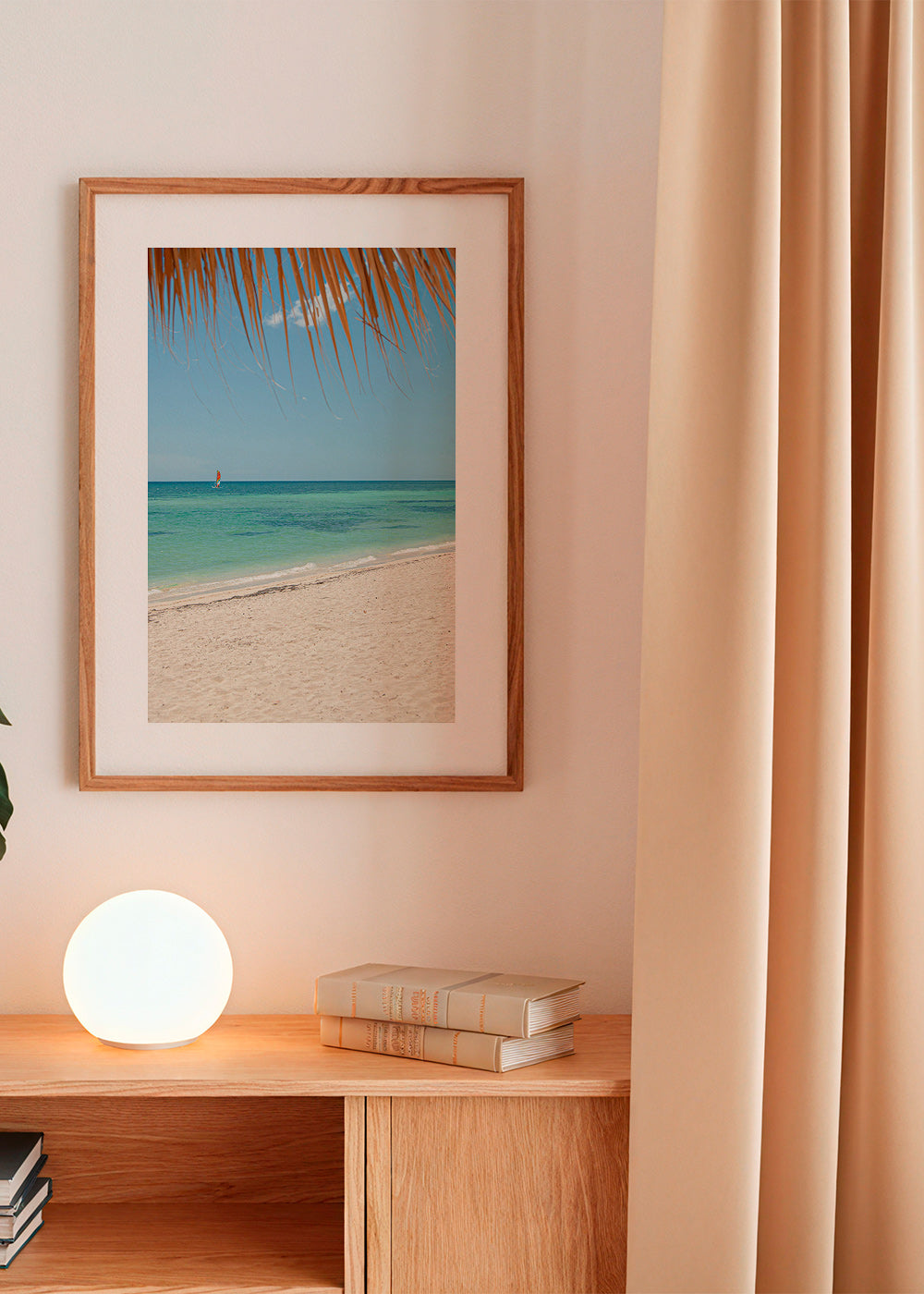 Tableau paysage: plage caribéenne avec palmier