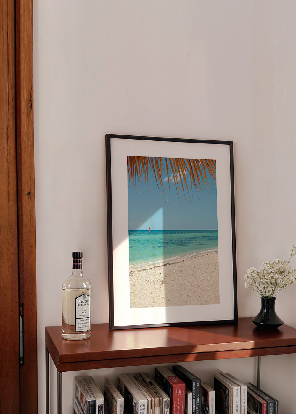 Tableau paysage: plage caribéenne avec palmier