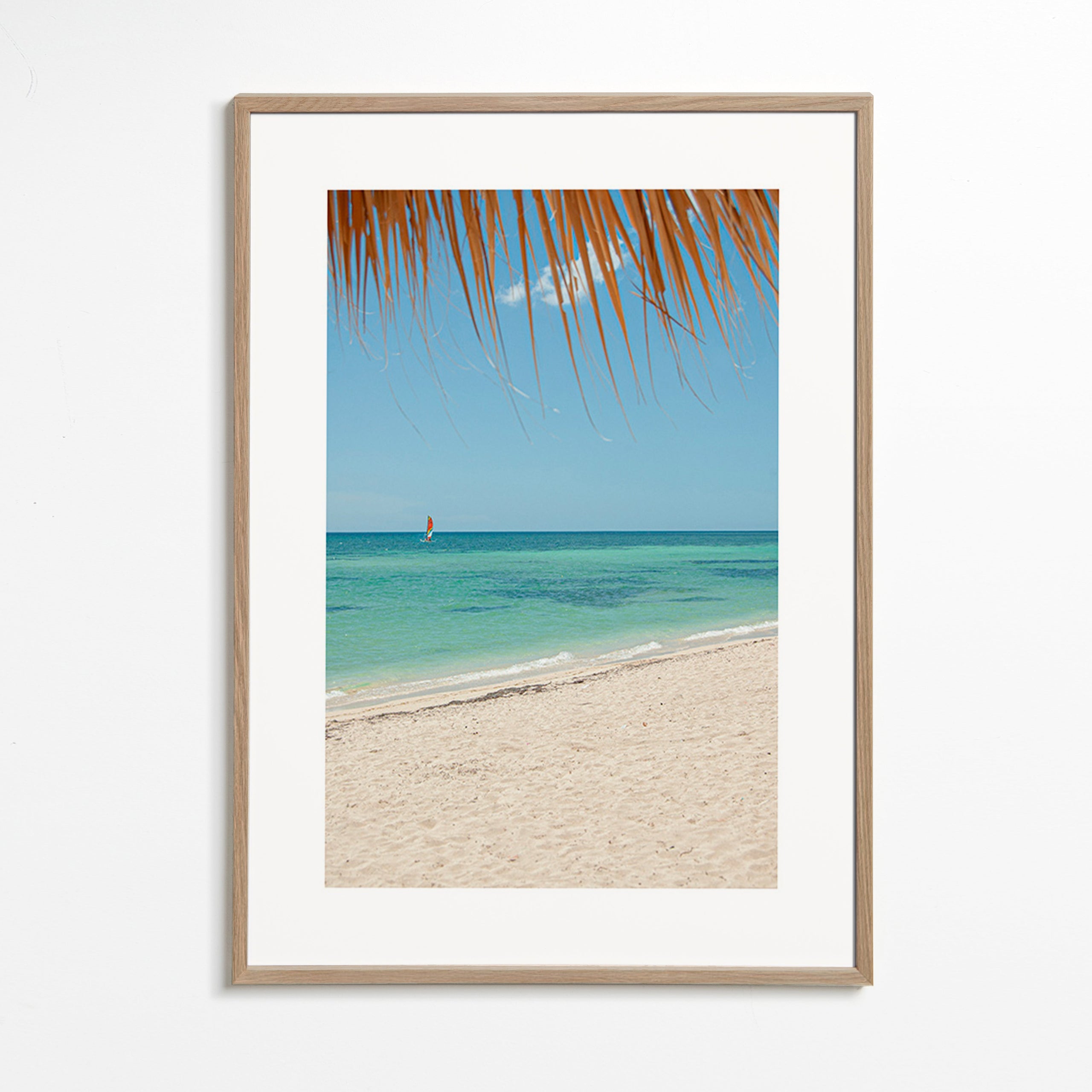 Tableau paysage: plage caribéenne avec palmier