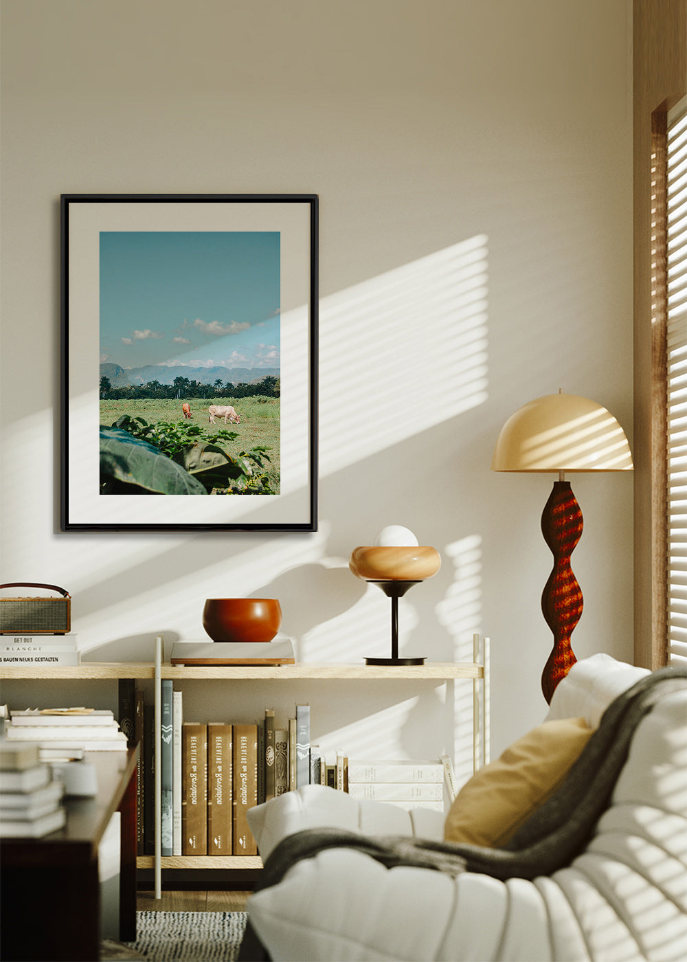 Art de paysage : champs avec vaches y ciel vaste