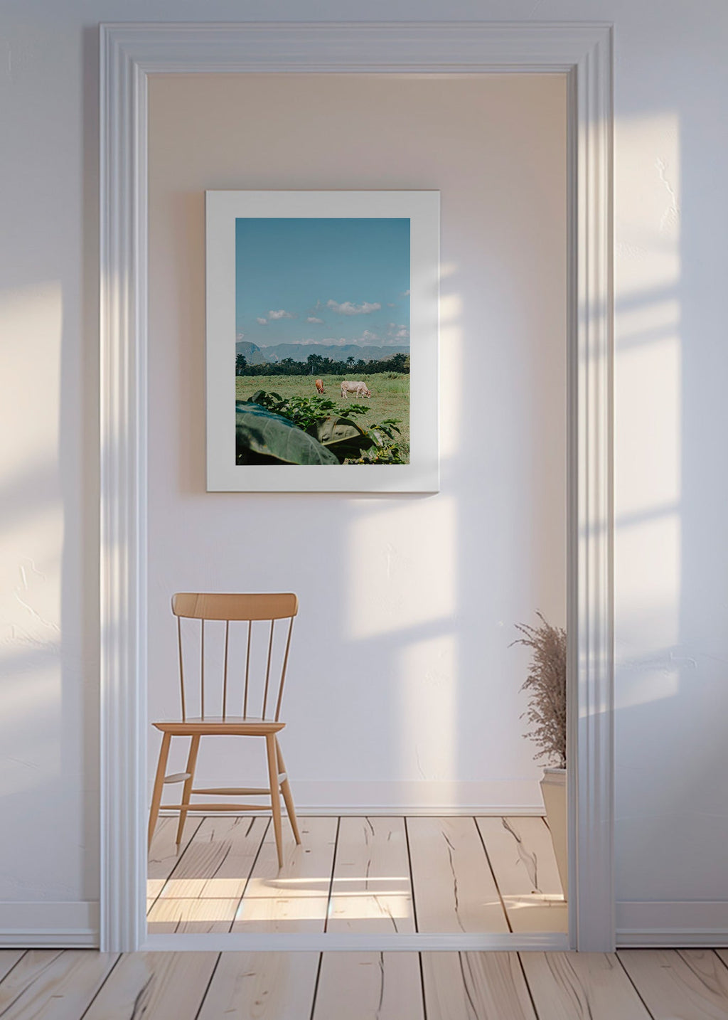 Art de paysage : champs avec vaches y ciel vaste