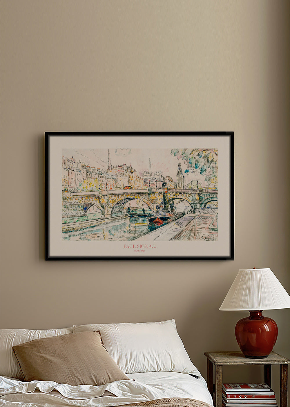 Cuadro de ciudades: Pont Neuf con remolcador en tinta y acuarela – Canvas1