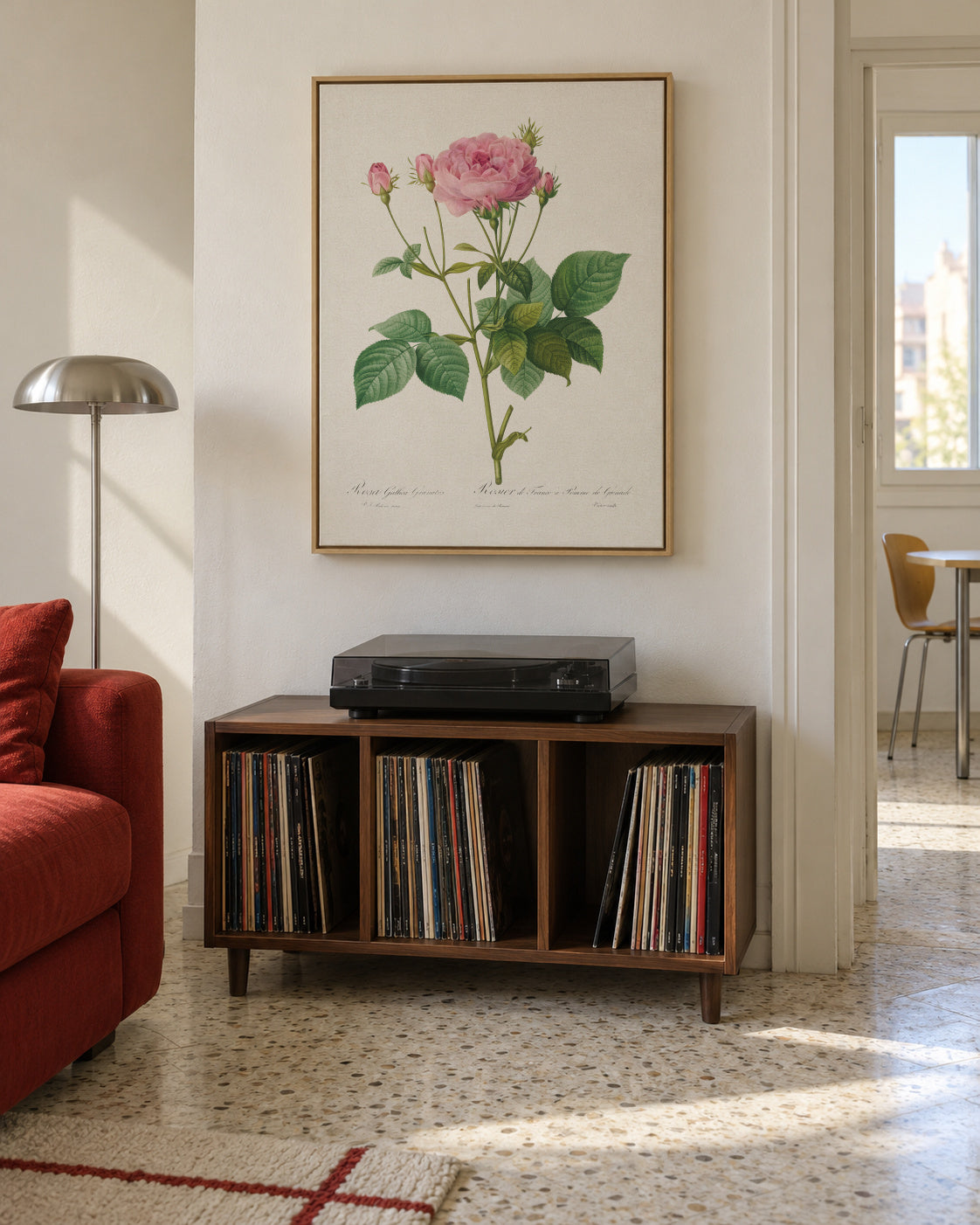 Rosa Gallica Granules - Framed canvas in an interior