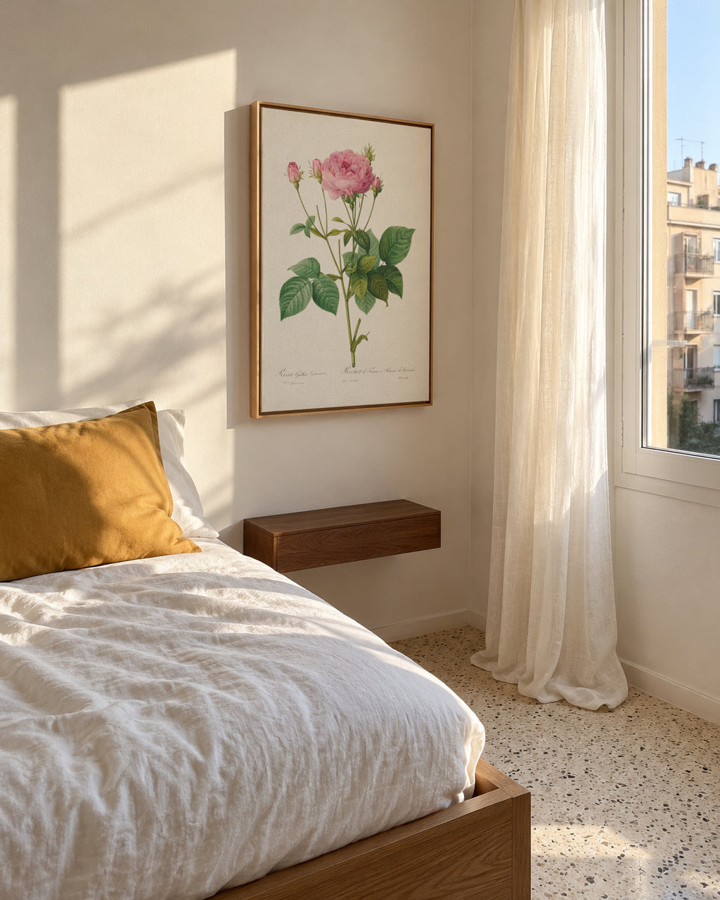 Rosa Gallica Granules - Framed canvas in an interior