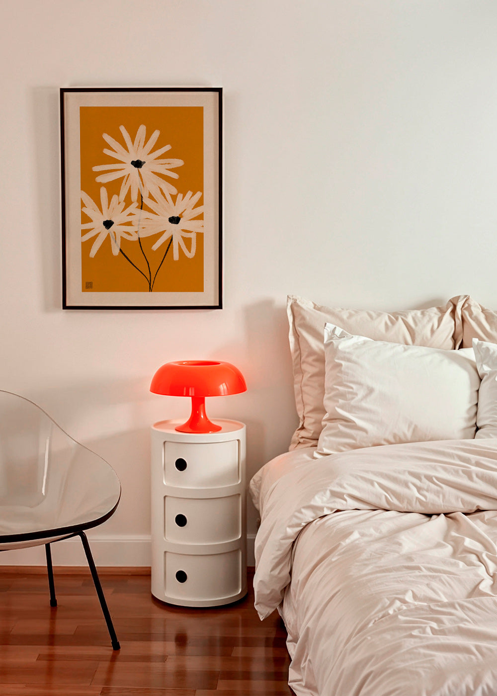 Lámina botánica de margaritas sobre fondo mostaza – Product3