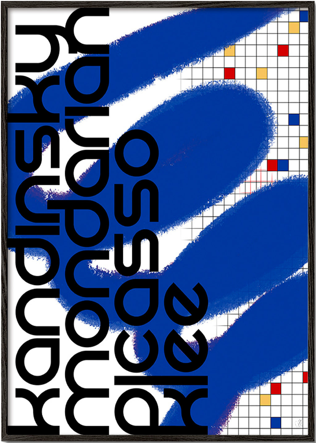 Cuadro abstracto con gestos azules – Black Frame