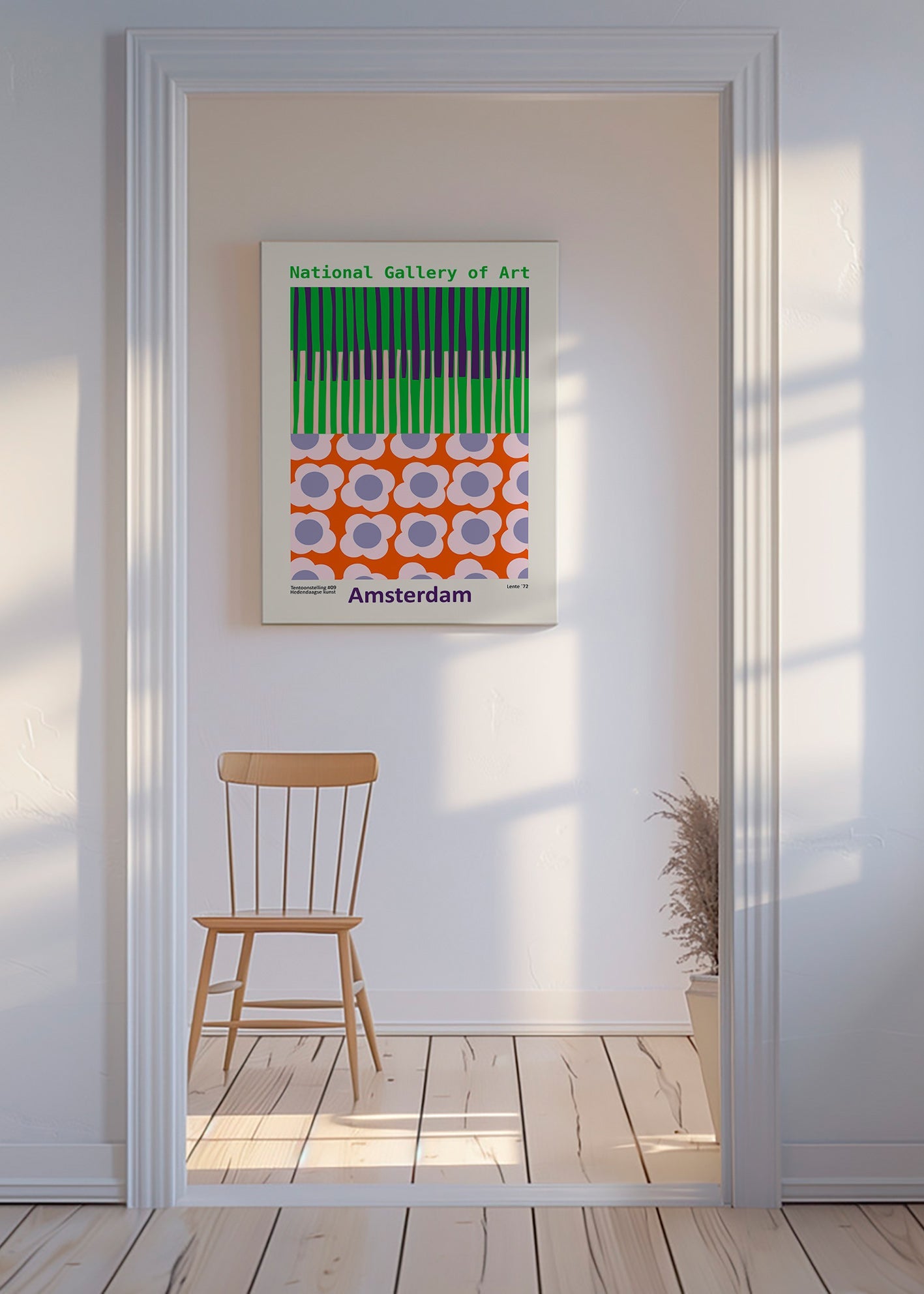 Cuadro de ciudades Amsterdam con patrón floral gráfico – Canvas