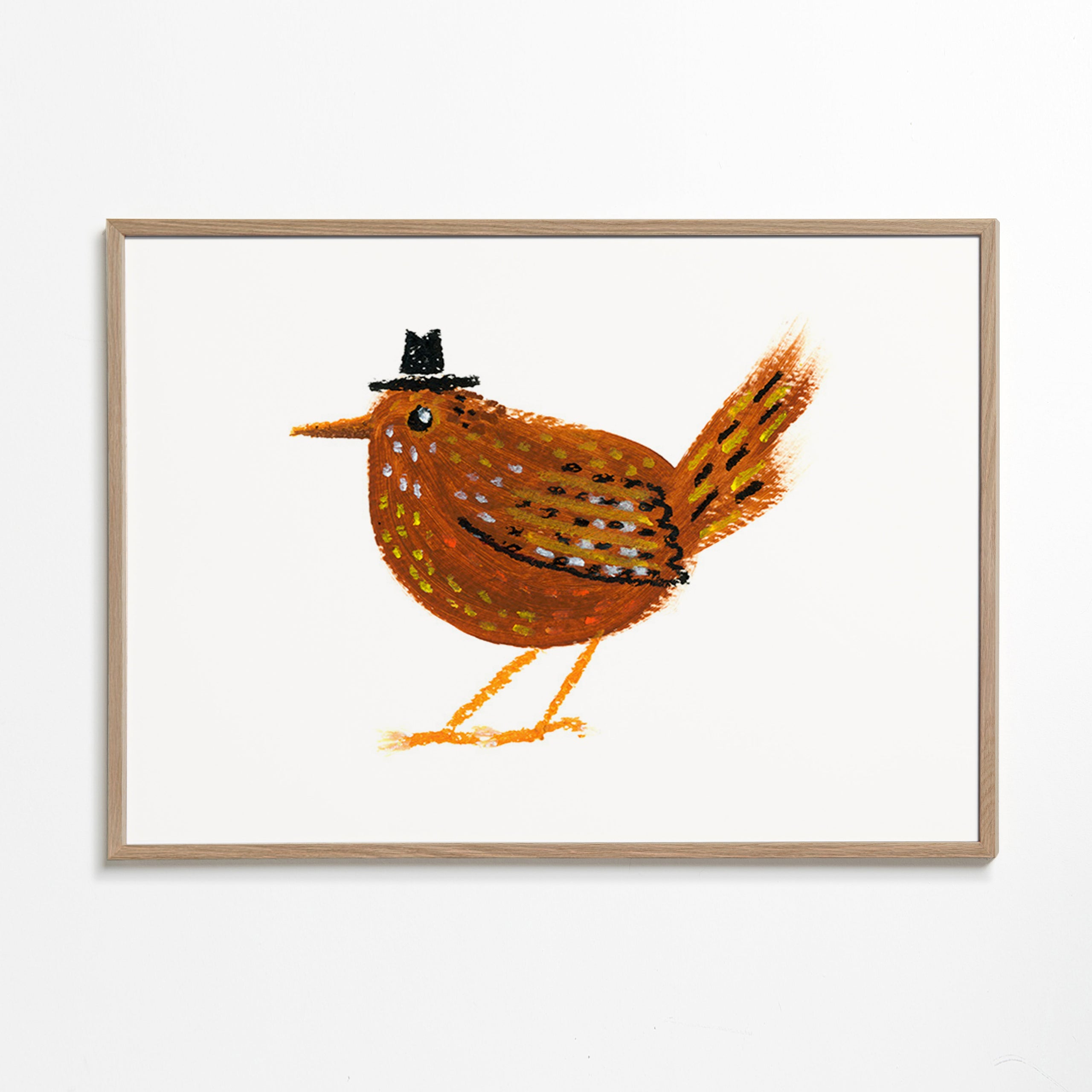 Cuadro pájaro con sombrero vaquero – Oak Frame
