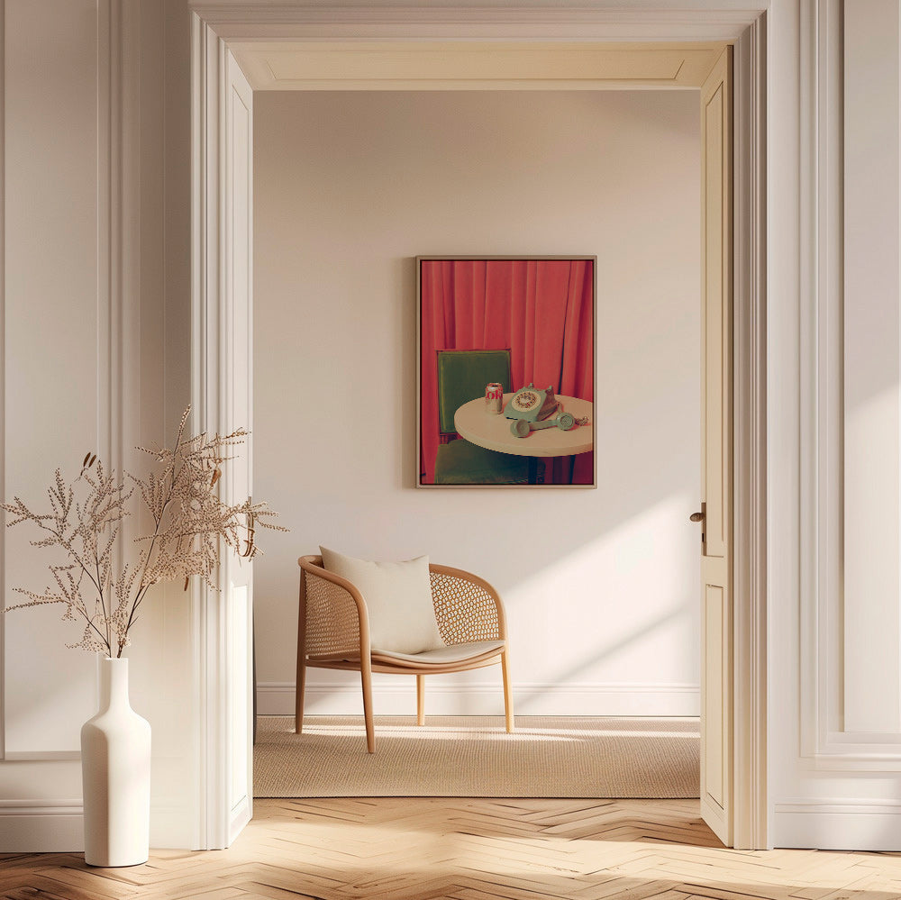 Cuadro vintage con teléfono retro sobre mesa – Canvas1