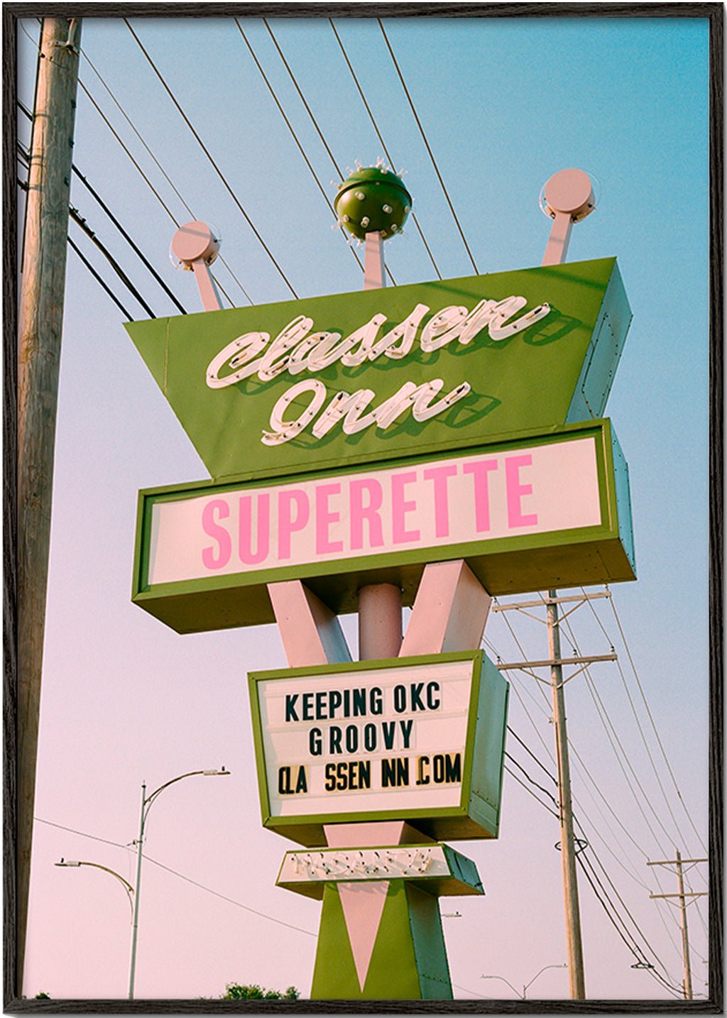 Cuadro vintage letrero retro verde y rosa – Black Frame