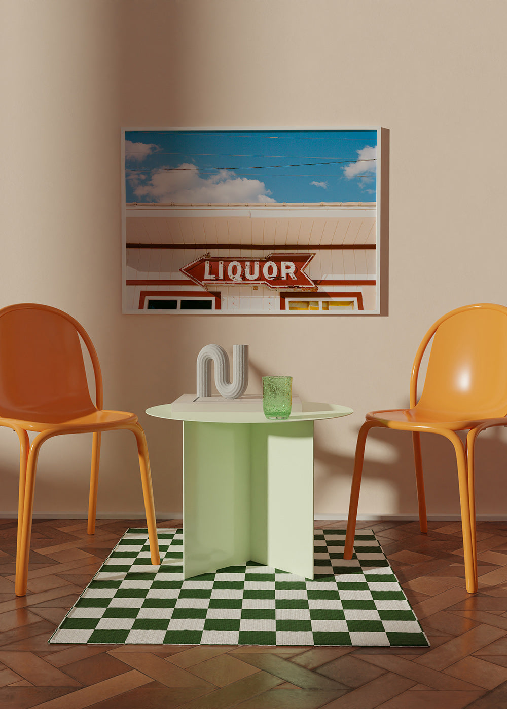 Cuadro vintage con rótulo 'LIQUOR' y cielo azul – Product3