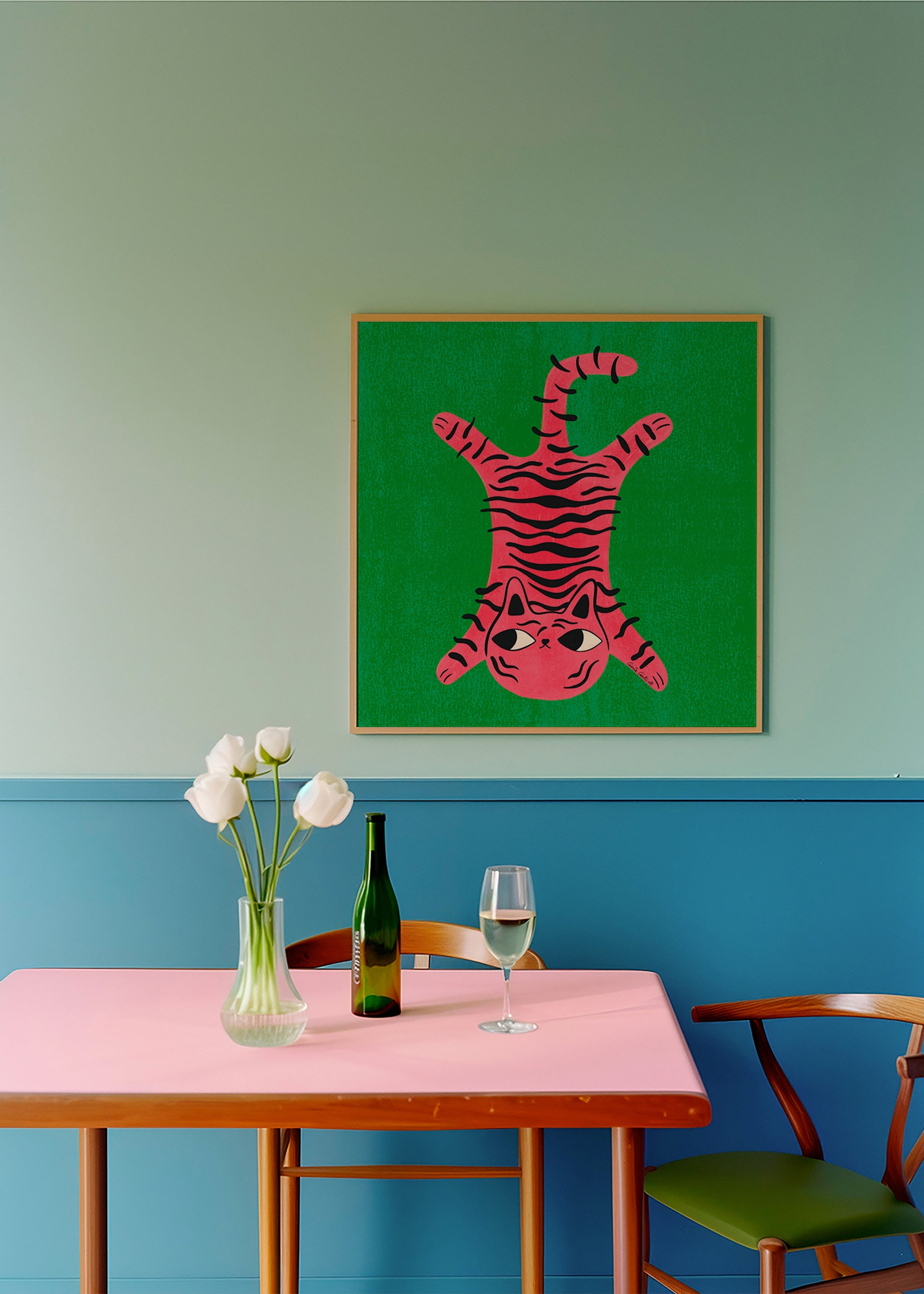 Cuadro gato rosa con rayas negras – Product1