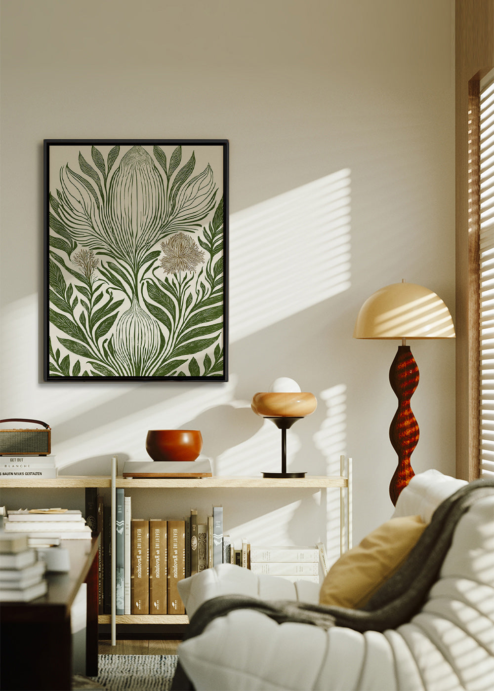 Lámina botánica con hojas verdes y trazo lineal – Canvas1