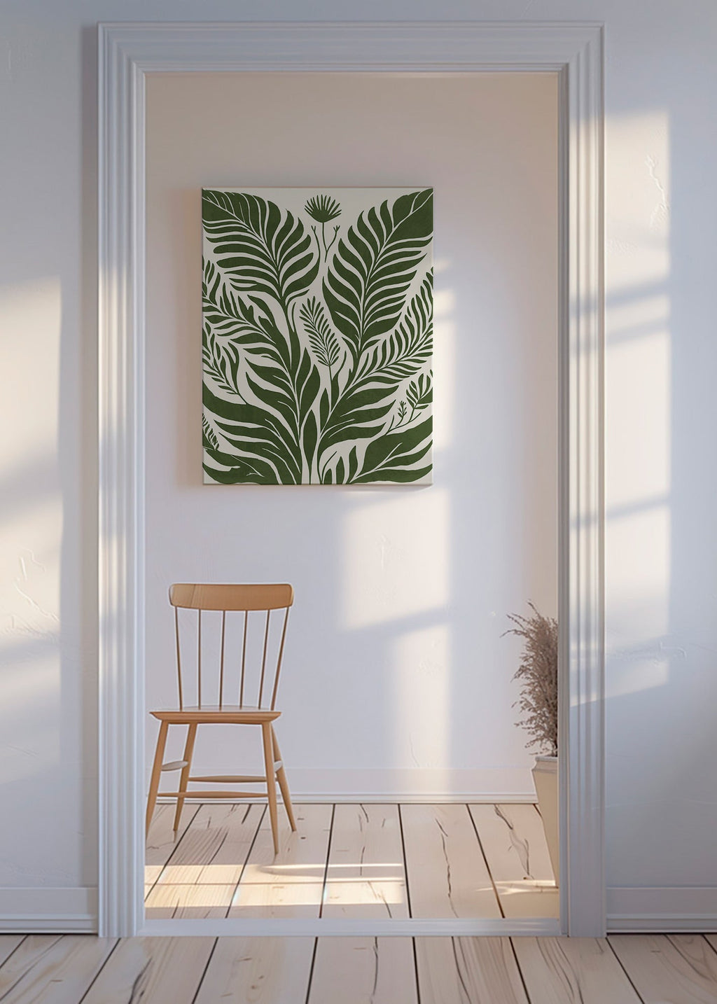 Lámina botánica de hojas verdes sobre fondo beige – Canvas