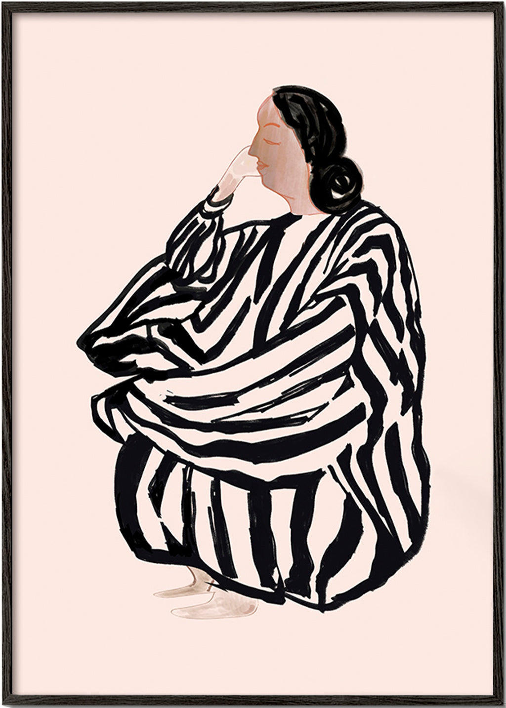 Ilustración de figura femenina con rayas expresivas – Black Frame