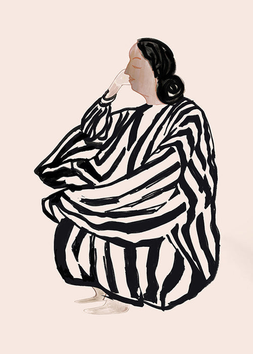 Ilustración de figura femenina con rayas expresivas