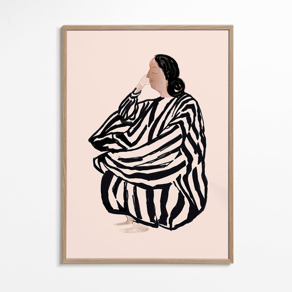 Ilustración de figura femenina con rayas expresivas – Oak Frame