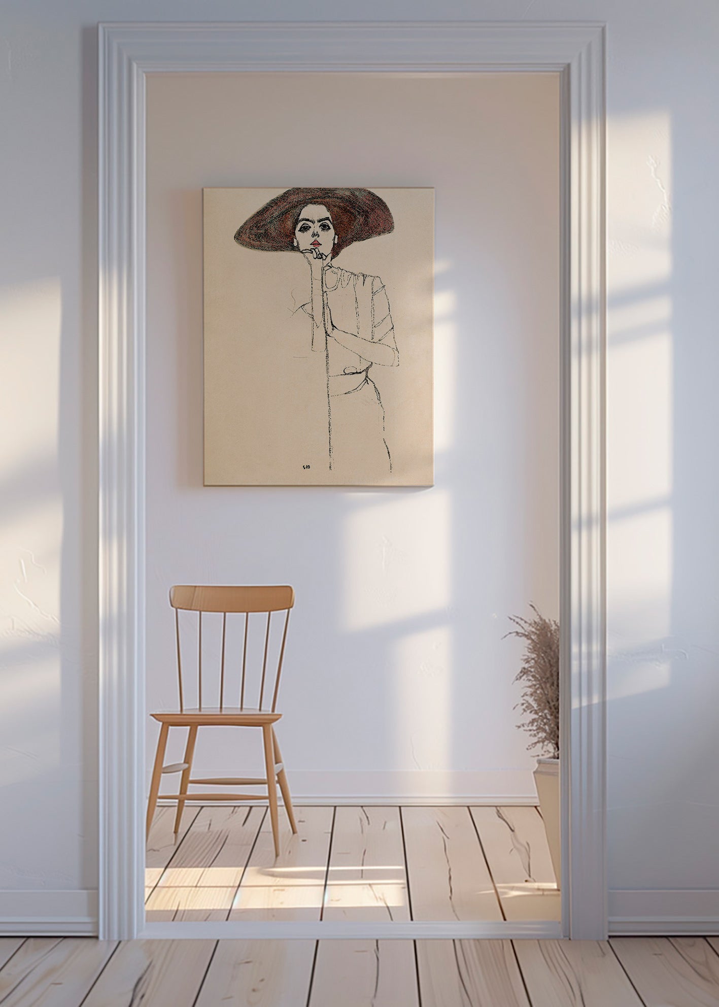 Ilustración retrato con sombrero y trazo expresivo – Canvas