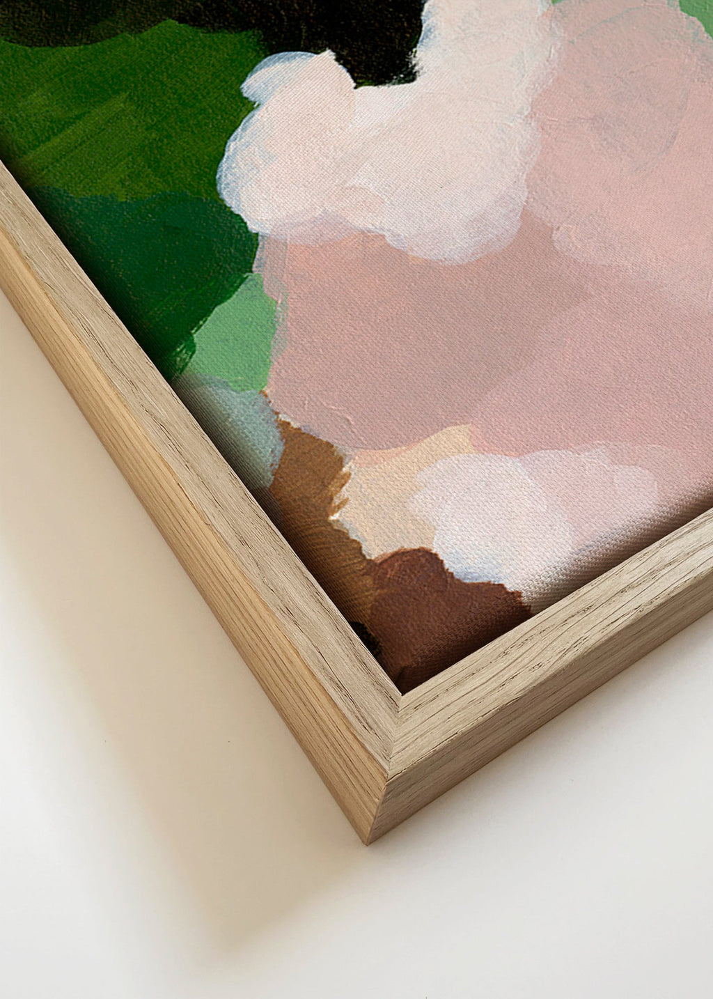 Cuadro abstracto con formas orgánicas verdes – Canvas detail